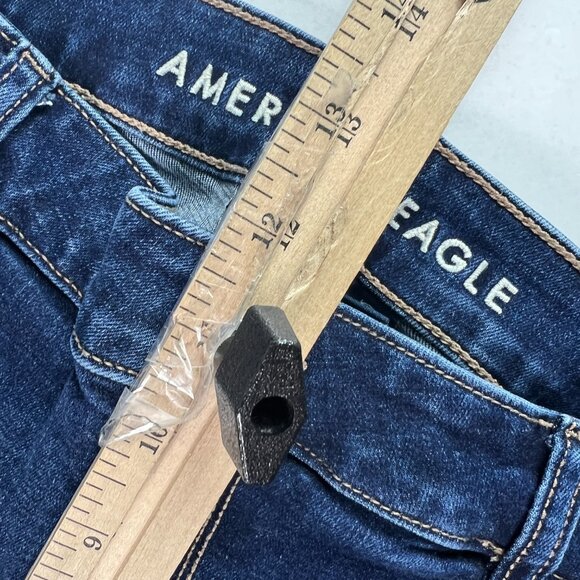 American Eagle Jeans Womens 37x30* High Rise Skinny Kick Boot Blue Denim Tag 18R - Picture 15 of 16
